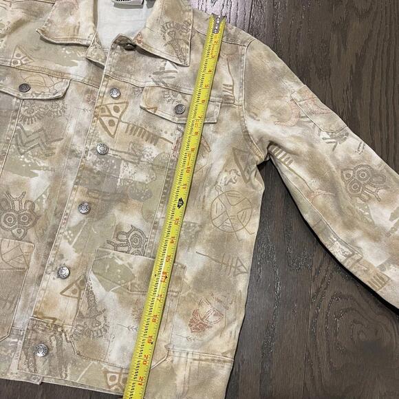 Chicos 0 Womens Art to Wear Jacket Lightweight Denim Primitive Drawings Aztec - Picture 5 of 7